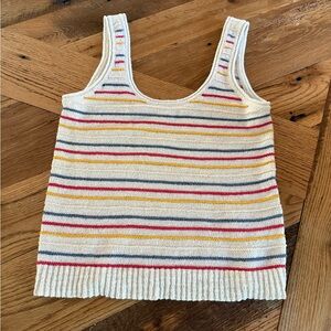 Madewell Cream Knit Tank with Red, Yellow, Light Pink & Blue Stripes